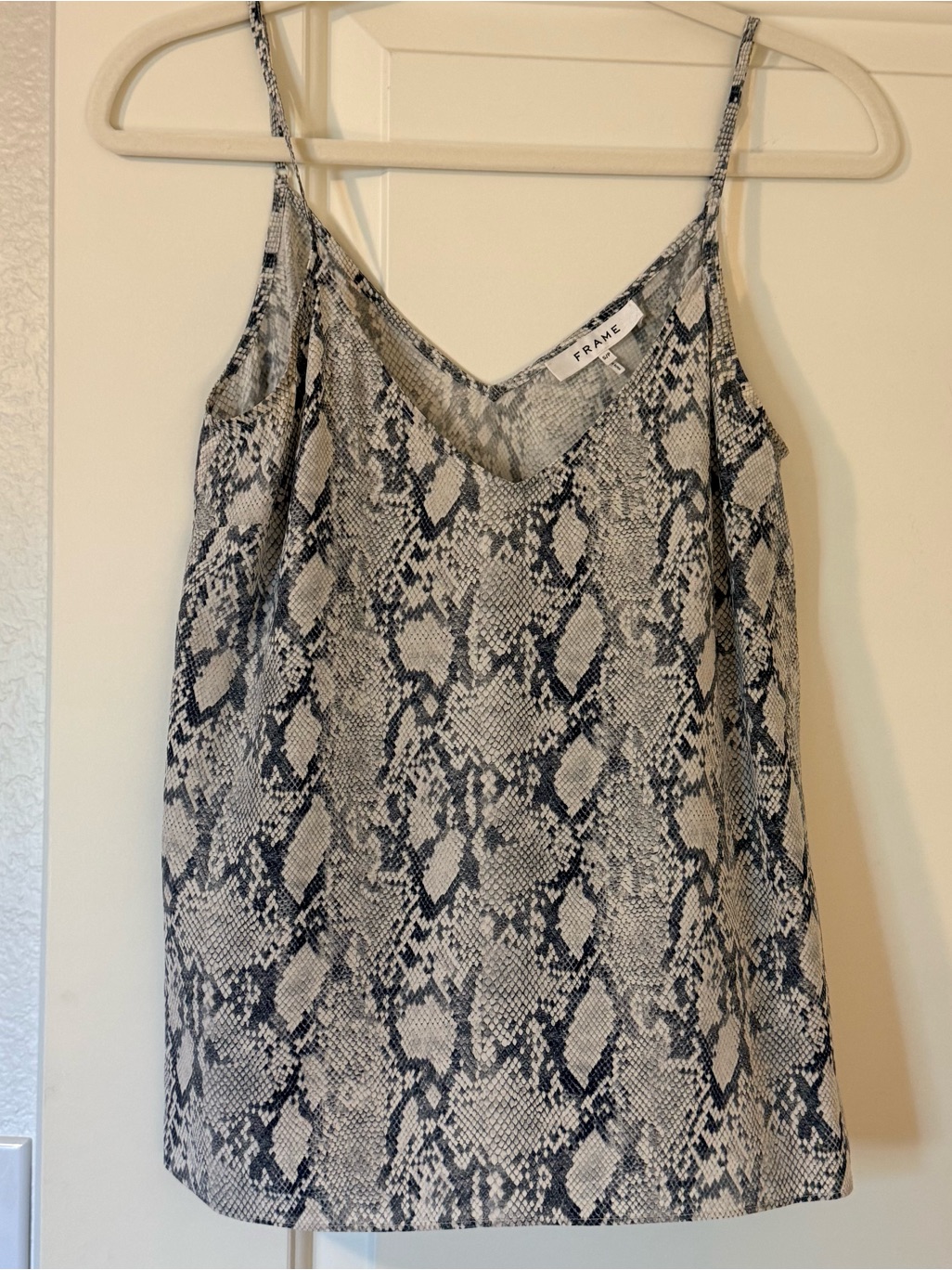 Frame Denim Snake-Print Silk Top In Black And Gray